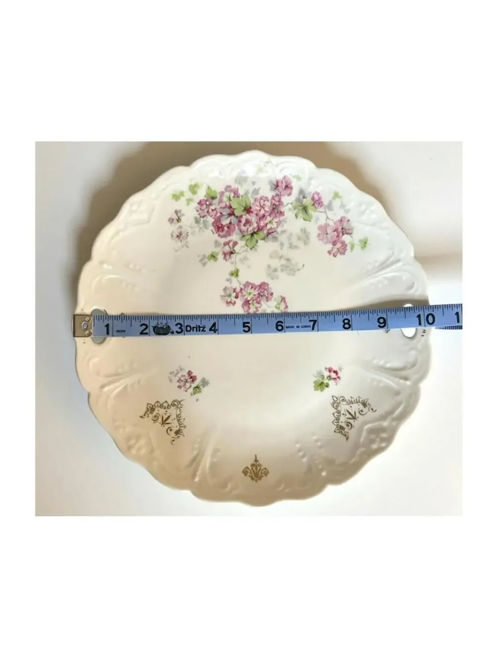 Vintage Floral Porcelain Serving Plate with Handles - 10 Inch, 375g